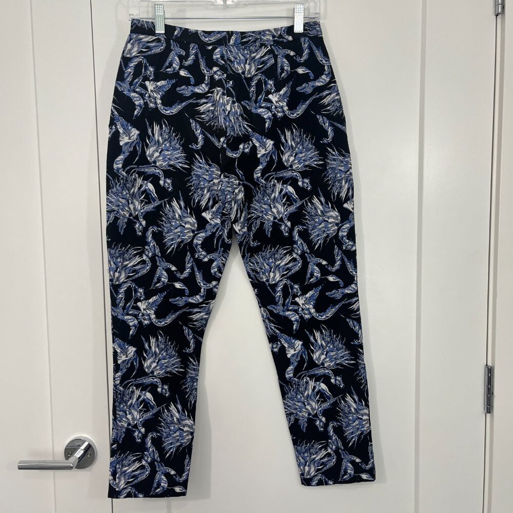 New Unique by Topshop Size 6 Black, Blue Artichoke Print Tailored Trouser